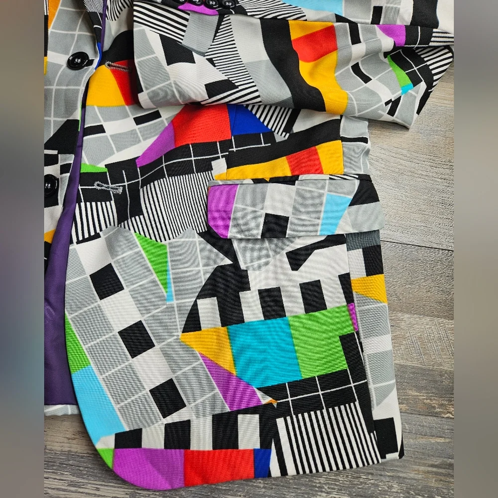 OppoSuits Slim Fit Novelty Blazer Jacket  Testival 80s Pattern Size 44 - Picture 3 of 9
